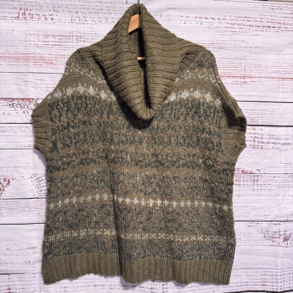 FREE PEOPLE Snow Bunny Oversized Green Cap Sleeve Fair Isle Cowl Neck Sw… - Picture 2 of 7
